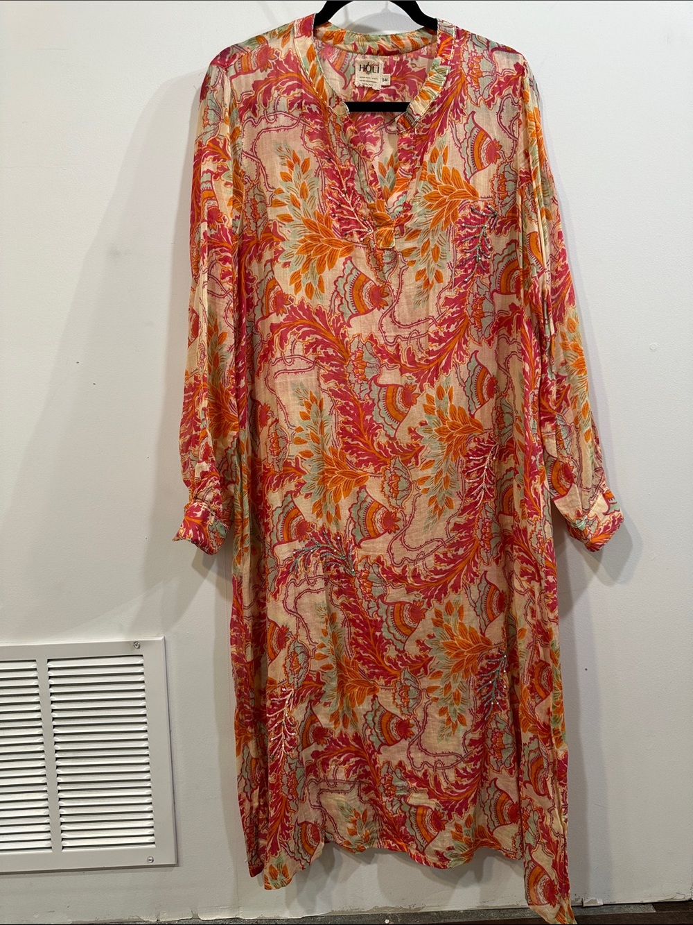 Johnny Was Pink & Orange Floral V-Neck Tunic Dress